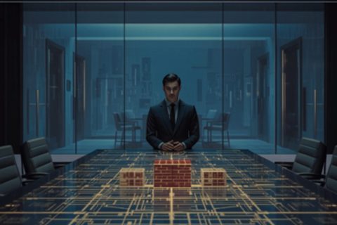 Riforma della 231: la colpa di organizzazione diventa il criterio di imputazione Sala del consiglio con uno schema organizzativo proiettato sul tavolo, a richiamo della colpa di organizzazione
