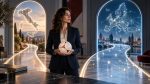 Due archi affiancati, in uno la mappa dell'Italia e nell'altro quella dell'Europa, con due strade che vi conducono